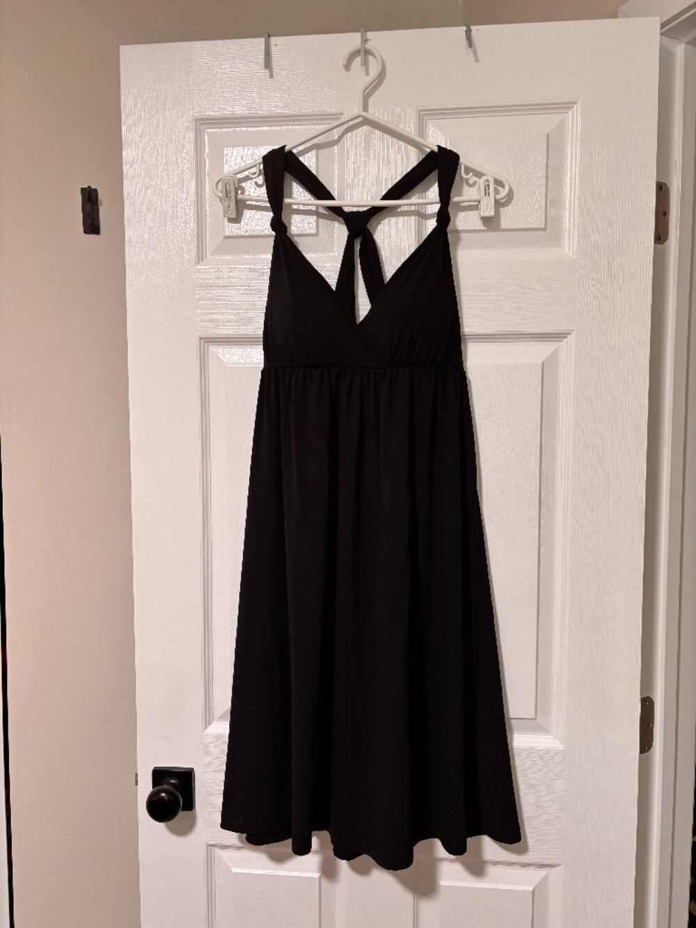 Black Halter Fit & Flare Dress | Open Back Sleeveless Dress (Large)